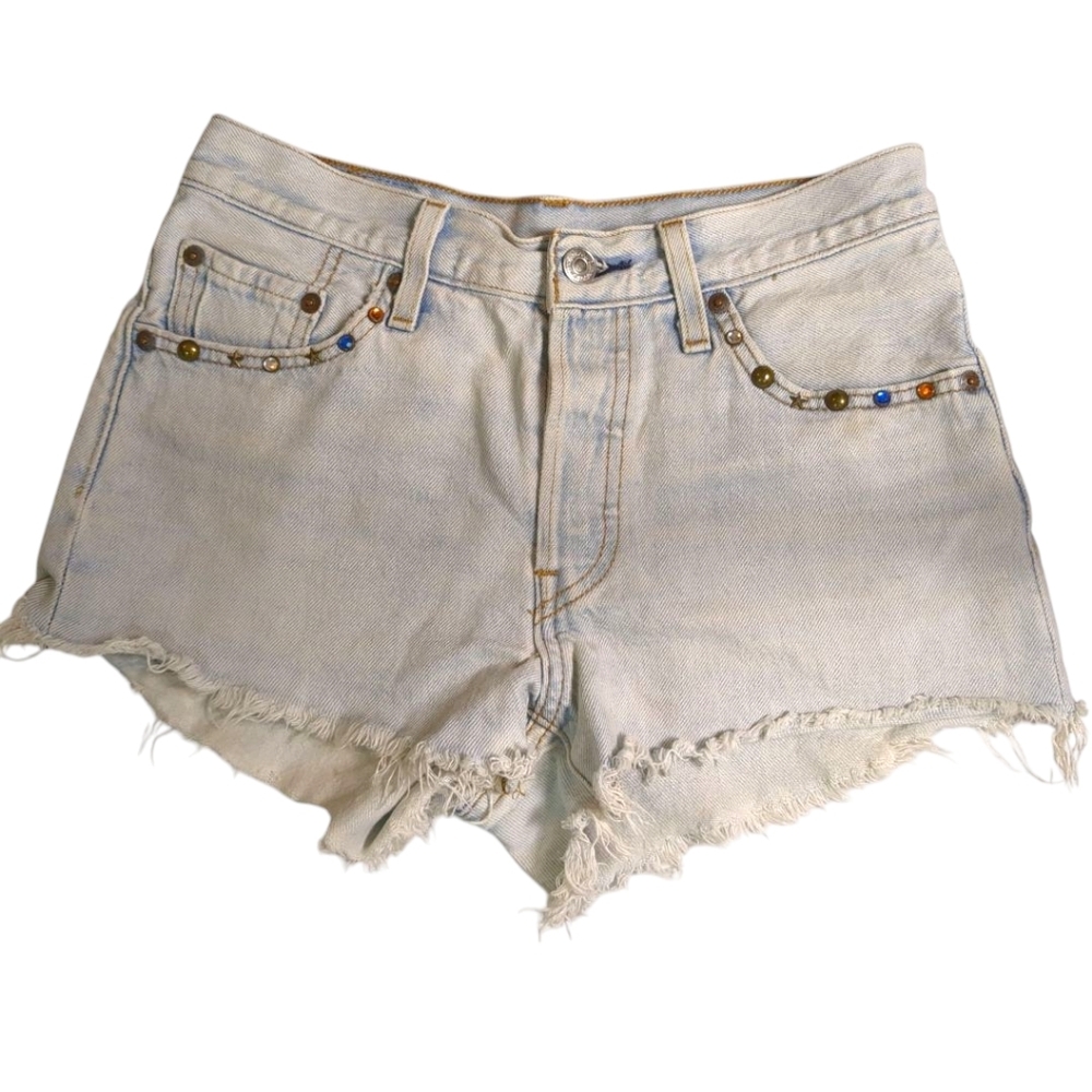 LEVI'S 501 Vintage Cut Off Jean Shorts w/ Studs & Jewels SZ 24